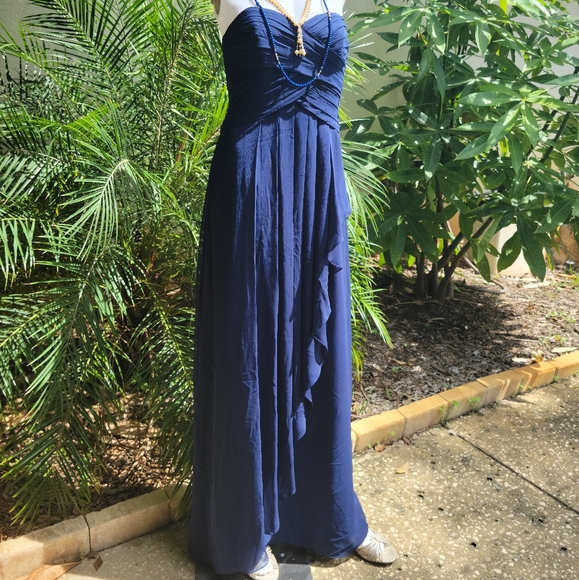 David's Bridal Navy Long Dress Size 4 Strapless - Picture 6 of 11